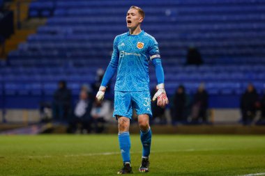 Nathan Bishop # 30 Manchester United Papa John 's Trophy maçı sırasında Bolton Wanderers Manchester United U21' e karşı Bolton Stadyumu, Bolton Üniversitesi, Birleşik Krallık, 13 Aralık 2022