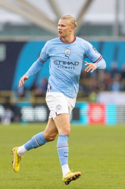 Manchester City 'den Erling Haaland # 9 numara Manchester City ile Etihad Campus, Manchester, İngiltere' de oynanan Manchester City dostluk maçı sırasında 17 Aralık 2022