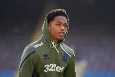 Middlesbrough 'dan Pharrell Willis # 44, 17 Aralık 2022' de Burnley - Middlesbrough Turf Moor, Burnley, İngiltere 'de oynanan Gökyüzü İddia Şampiyonası maçından önce sahaya çıktı.
