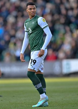 Plymouth Argyle forveti Morgan Whittaker (19) 17 Aralık 2022 'de İngiltere' nin Plymouth kentinde oynanan Sky Bet 1 karşılaşmasında Plymouth Argyle ile Morecambe karşı karşıya geldi.