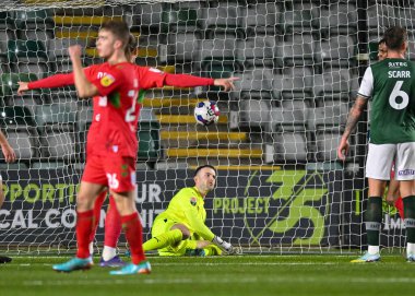 AFC Wimbledon forveti Kyle Hudlin (18), Papa John 's Trophy maçı Plymouth Wimbledon' a karşı Home Park, Plymouth, Birleşik Krallık, 21 Aralık 202 'de oynanan karşılaşmada 0-1' lik galibiyet golünü kutluyor.
