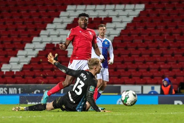Taiwo Awoniyi Nottingham Forest Anota Durante Partido Cuarta Ronda Copa —  Fotos de Stock