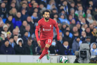 Liverpool 'dan Mohamed Salah # 11 Carabao Kupası Dördüncü Raundda Manchester City ile Etihad Stadyumu arasında 22 Aralık 202' de oynanan karşılaşmada