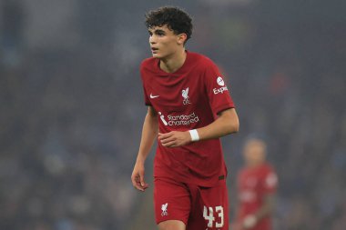 Stefan Bajcetic #43 of Liverpool during the Carabao Cup Fourth Round match Manchester City vs Liverpool at Etihad Stadium, Manchester, United Kingdom, 22nd December 202 clipart