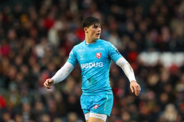 Gloucester Rugby 'den Louis Rees-Zammit Gallagher Premiership maçında Leicester Tigers, Gloucester Rugby' ye karşı Welford Road, Leicester, Birleşik Krallık 'ta 24 Aralık 202