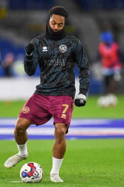Cardiff City Stadyumu, Cardiff, İngiltere 'de oynanan Cardiff City-Queens Park Rangers maçında oynanan maç öncesi ısınma maçında QPR' dan Chris Willock # 7.