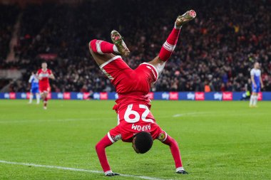 Middlesbrough 'lu Chuba Akpom 26 Aralık 202' de Middlesbrough, İngiltere 'deki Riverside Stadyumu' ndaki Middlesbrough vs Wigan Athletic maçında golünü kutluyor ve skoru 2-0 olarak belirledi.