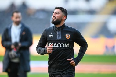 Hull City 'den Allahyar Sayyadmanesh # 9. Maç öncesi ısınma maçı öncesinde Hull City - Blackpool maçı, MKM Stadyumu, Hull, Birleşik Krallık, 26 Aralık 202