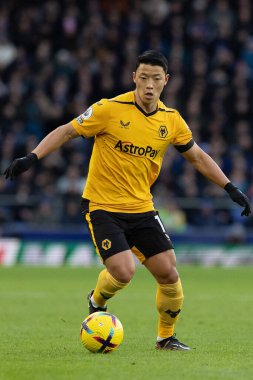 Wolverhampton Wanderers 'ın 11 numarası Hwang Hee-Chan Premier Lig maçı sırasında Goodison Park, Liverpool' da Everton Wolverhampton Wanderers 'a karşı 26 Aralık 202