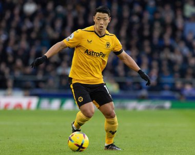 Wolverhampton Wanderers 'ın 11 numarası Hwang Hee-Chan Premier Lig maçı sırasında Goodison Park, Liverpool' da Everton Wolverhampton Wanderers 'a karşı 26 Aralık 202