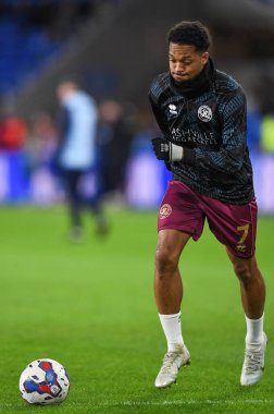 Cardiff City Stadyumu, Cardiff, İngiltere 'de oynanan Cardiff City-Queens Park Rangers maçında oynanan maç öncesi ısınma maçında QPR' dan Chris Willock # 7.