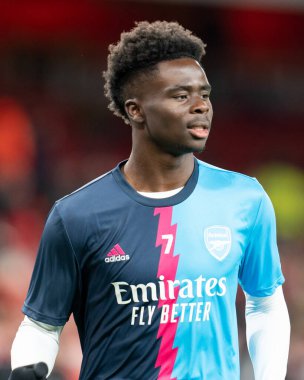 Bukayo Saka # 7 of Arsenal Premier League maçı sırasında Arsenal, West Ham United 'a karşı Emirates Stadyumu, Londra, Birleşik Krallık, 26 Aralık 202