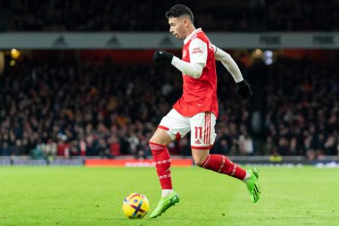 Arsenal 'den Gabriel Martinelli Premier Lig maçı sırasında Arsenal, West Ham United' a karşı Emirates Stadyumu, Londra, Birleşik Krallık, 26 Aralık 202