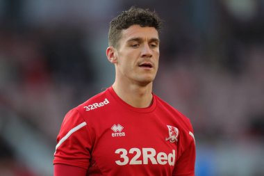 Middlesbrough 'dan Darragh Lenihan # 26 numaralı maç öncesi ısınma maçı öncesinde Middlesbrough - Wigan Athletic, Riverside Stadyumu, Middlesbrough, Birleşik Krallık, 26 Aralık 202