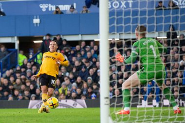 Wolverhampton Wanderers 'dan Daniel Podence 26 Aralık 202' de Goodison Park, Liverpool 'da oynanan Premier League maçında Everton Wolverhampton Wanderers' a karşı 1-1 berabere kaldı.