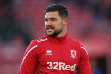 Middlesbrough 'dan Alex Mowatt # 4 numaralı maç öncesi ısınma maçı öncesinde Middlesbrough vs Wigan Athletic' e karşı Riverside Stadyumu, Middlesbrough, Birleşik Krallık, 26 Aralık 202