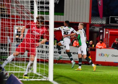 GOALPlymouth Argyle forveti Morgan Whittaker (19), 26 Aralık 202 tarihinde Cheltenham Town ile Plymouth Argyle 'ın oynadığı The Jonny-Rocks Stadyumu maçında 1-0 berabere kalma golünü kutluyor.