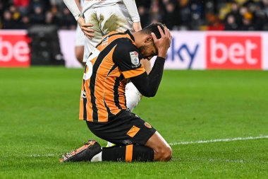 Hull City 'den Cyrus Christie 26 Aralık 202' de Hull City 'nin MKM Stadyumu' ndaki Blackpool maçında kaçırılan gol şansına tepki gösterdi.