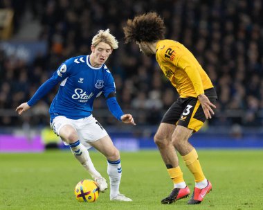 Everton 'dan Anthony Gordon # 10 Premier Lig maçı sırasında Goodison Park, Liverpool' da Everton Wolverhampton Wanderers 'a karşı 26 Aralık 202