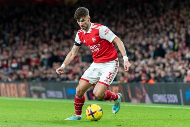Arsenal 'den Kieran Tierney # 3. Premier Lig maçı sırasında Arsenal, West Ham United' a karşı Emirates Stadyumu, Londra, 26 Aralık 202