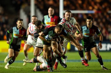 Harlequins 'den Andre Esterhuizen, 27 Aralık 202' de Twickenham Stoop, Londra 'da Gallagher Premiership maçında Harlequins' e karşı Bristol Bears maçında mücadele etti.