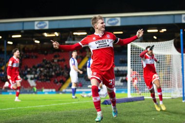 Middlesborough 'dan Marcus Forss 29 Aralık 202' de Blackburn, İngiltere 'deki Ewood Park' ta oynanan Blackburn Rovers-Middlesbrough maçında 1-1 kazanma hedefini kutluyor.