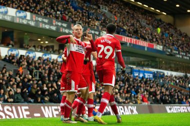 Middlesborough 'dan Riley McGree 29 Aralık 202' de Blackburn, İngiltere 'deki Ewood Park' ta oynanan Blackburn Rovers-Middlesbrough maçında 1-2 kazanma hedefini kutluyor.