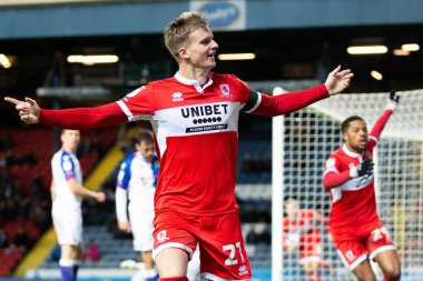 Middlesborough 'dan Marcus Forss 29 Aralık 202' de Blackburn, İngiltere 'deki Ewood Park' ta oynanan Blackburn Rovers-Middlesbrough maçında 1-1 kazanma hedefini kutluyor.