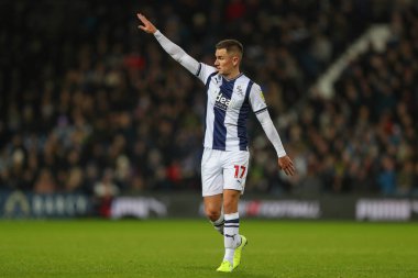 West Bromwich Albion 'dan Jed Wallace takım arkadaşlarına talimatlar veriyor. West Bromwich Albion, Preston North End' e karşı 29 Aralık 202 'de Hawthorns, West Bromwich' te oynanan Sky Bet Şampiyonası maçında.