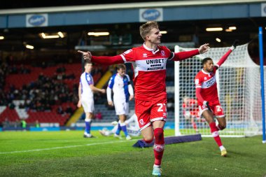 Middlesborough 'dan Marcus Forss 29 Aralık 202' de Blackburn, İngiltere 'deki Ewood Park' ta oynanan Blackburn Rovers-Middlesbrough maçında 1-1 kazanma hedefini kutluyor.