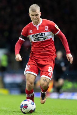 Middlesborough 'dan Riley McGree 29 Aralık 202' de Ewood Park, Blackburn, İngiltere 'de oynanan Blackburn Rovers-Middlesbrough maçında...