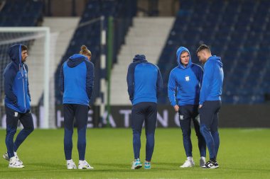 Preston North End oyuncuları, West Bromwich Albion 'a karşı The Hawthorns, West Bromwich, Birleşik Krallık' ta 29 Aralık 202 'de oynanan Sky Bet Şampiyonası karşılaşması öncesinde geldiler.