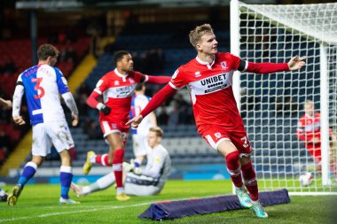 Middlesborough 'dan Marcus Forss 29 Aralık 202' de Blackburn, İngiltere 'deki Ewood Park' ta oynanan Blackburn Rovers-Middlesbrough maçında 1-1 kazanma hedefini kutluyor.