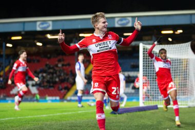 Middlesborough 'dan Marcus Forss 29 Aralık 202' de Blackburn, İngiltere 'deki Ewood Park' ta oynanan Blackburn Rovers-Middlesbrough maçında 1-1 kazanma hedefini kutluyor.