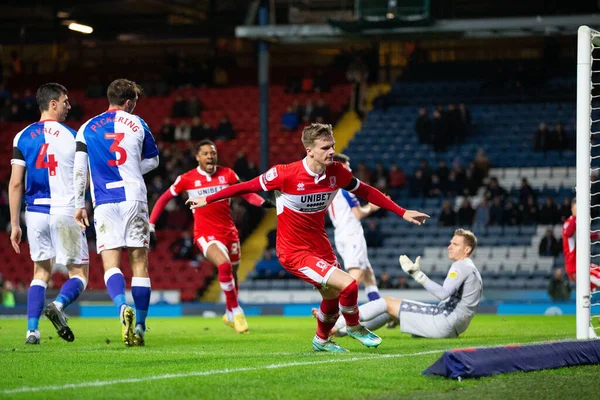 Middlesborough 'dan Marcus Forss 29 Aralık 202' de Blackburn, İngiltere 'deki Ewood Park' ta oynanan Blackburn Rovers-Middlesbrough maçında 1-1 kazanma hedefini kutluyor.