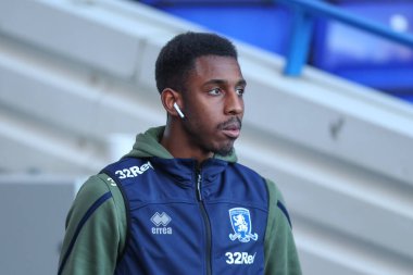 Middlesbrough 'dan Isaiah Jones # 2. Birmingham City - St Andrews, Birmingham, İngiltere, 2 Ocak 202' de oynanan Gökyüzü İddia Şampiyonası karşılaşması öncesinde geldi.