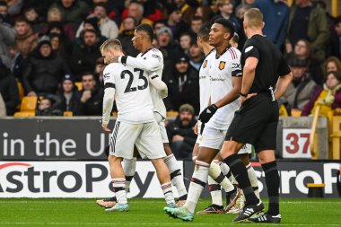 Manchester United takımından Marcus Rashford 31 Aralık 202 tarihinde İngiltere 'nin Wolverhampton, Wolverhampton' da oynanan Premier League maçında Manchester United karşısında 0-1 'lik galibiyetini kutluyor.