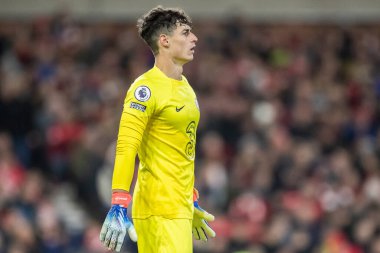 Chelsea 'den Kepa Arrizabalaga # 1 Premier Lig maçında Nottingham Forest Chelsea' ye karşı City Ground, Nottingham, 1 Ocak 202 'de seyrediyor.