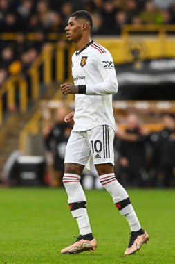 Manchester United 'ın Marcus Rashford # 10 Premier League maçı sırasında Wolverhampton Wanderers, Manchester United' a karşı Molineux, Wolverhampton, Birleşik Krallık 'ta 31 Aralık 202