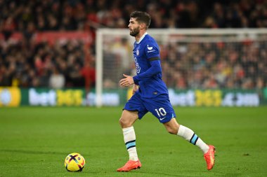 Chelsea 'li Christian Pulisiç # 10 Premier League maçında Nottingham Forest Chelsea' ye karşı 1 Ocak 202 'de City Ground, Nottingham, İngiltere