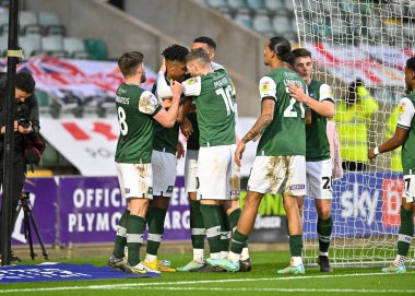Gol Plymouth Argyle forveti Niall Ennis (11), 1 Ocak 202 'de Plymouth Argyle ile Home Park, Plymouth, İngiltere' de oynanan 1.