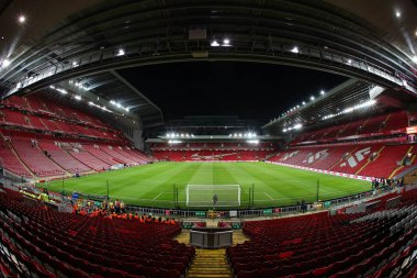 30 Aralık 202 'de İngiltere' nin Liverpool kentinde Liverpool 'a karşı oynanan Premier League karşılaşması öncesinde Anfield, Liverpool' un genel görünümü