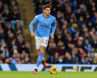 Manchester City 'den John Stones # 5 Premier League maçı sırasında topu kontrol ediyor Manchester City Everton' a karşı Etihad Stadyumu, Manchester, Birleşik Krallık, 31 Aralık 202