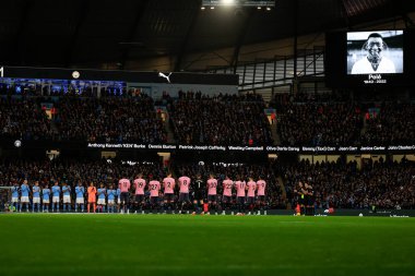 İngiltere Etihad Stadyumu 'nda oynanan Premier League maçından önce Gove takımı Pele' yi dakikalar önce alkışlıyor.