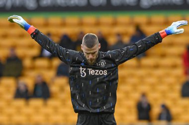 Manchester United 'dan David De Gea Premier Lig karşılaşması öncesi ısınma öncesi Wolverhampton Wanderers' a karşı Molineux, Wolverhampton, Birleşik Krallık 'ta 31 Aralık 202