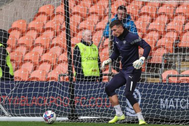 Blackpool 'dan Stuart Moore # 13, Sky Bet Şampiyonası maçında Blackpool' a karşı Bloomfield Road, Blackpool, 1 Ocak 202 'de oynanan maç öncesi ısınma maçında.