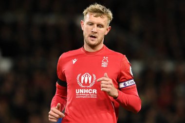 Nottingham Ormanı 'ndan Joe Worrall # 4 Premier League maçı sırasında Nottingham Forest Chelsea' ye karşı City Ground, Nottingham, 1 Ocak 202