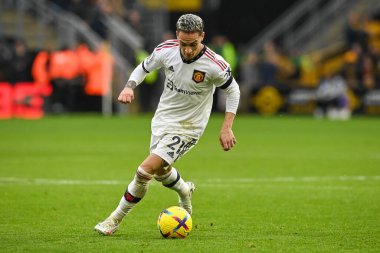 Manchester United 'dan Antony # 21 Premier League maçında Wolverhampton Wanderers ile Manchester United arasında 31 Aralık 202' de Molineux, Wolverhampton, İngiltere 'de bir ara verdi.