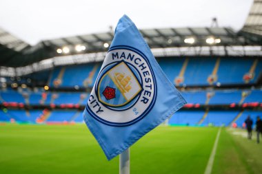 Etihad 'daki köşe bayrağı Premier Lig maçı öncesinde Manchester City, Everton' a karşı Etihad Stadyumu, Manchester, İngiltere, 31 Aralık 202