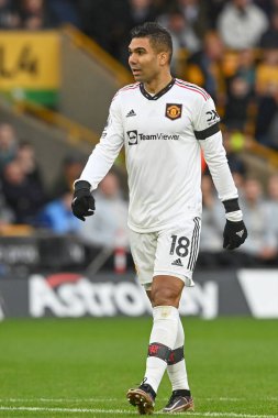 Manchester United 'ın Casemiro # 18' i Premier League maçı sırasında Wolverhampton Wanderers, Manchester United 'a karşı Molineux, Wolverhampton, Birleşik Krallık' ta 31 Aralık 202